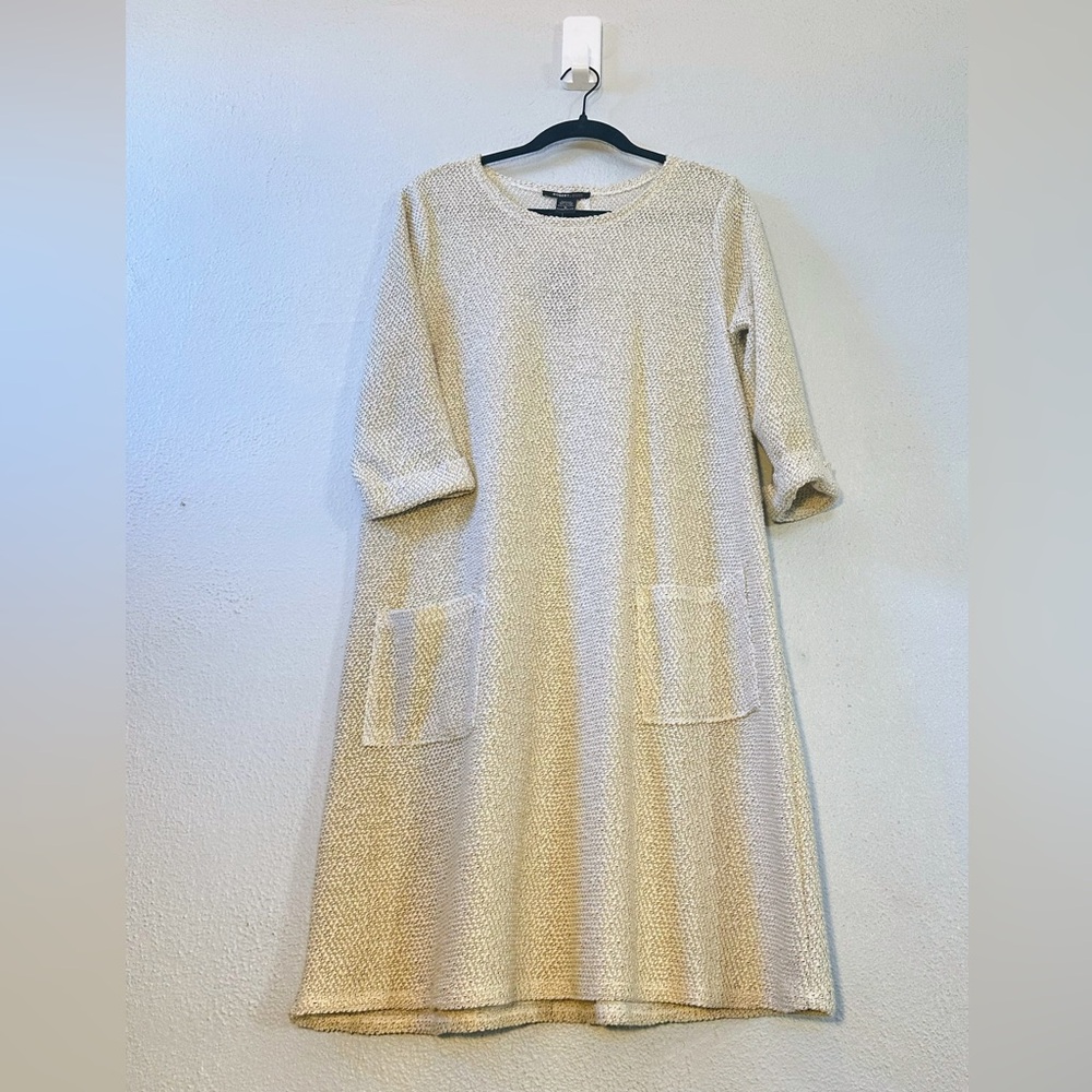 Robert Louis Cream Long Sleeve Dress Tunic NEW Pockets textured MIDI M new